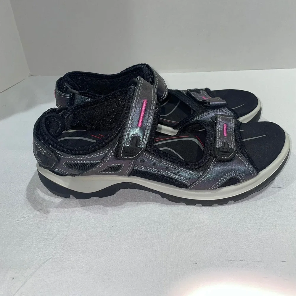 ECCO Yucatan Sandals Womens 40 Metallic Iridescent Black Grey Pink Hiking